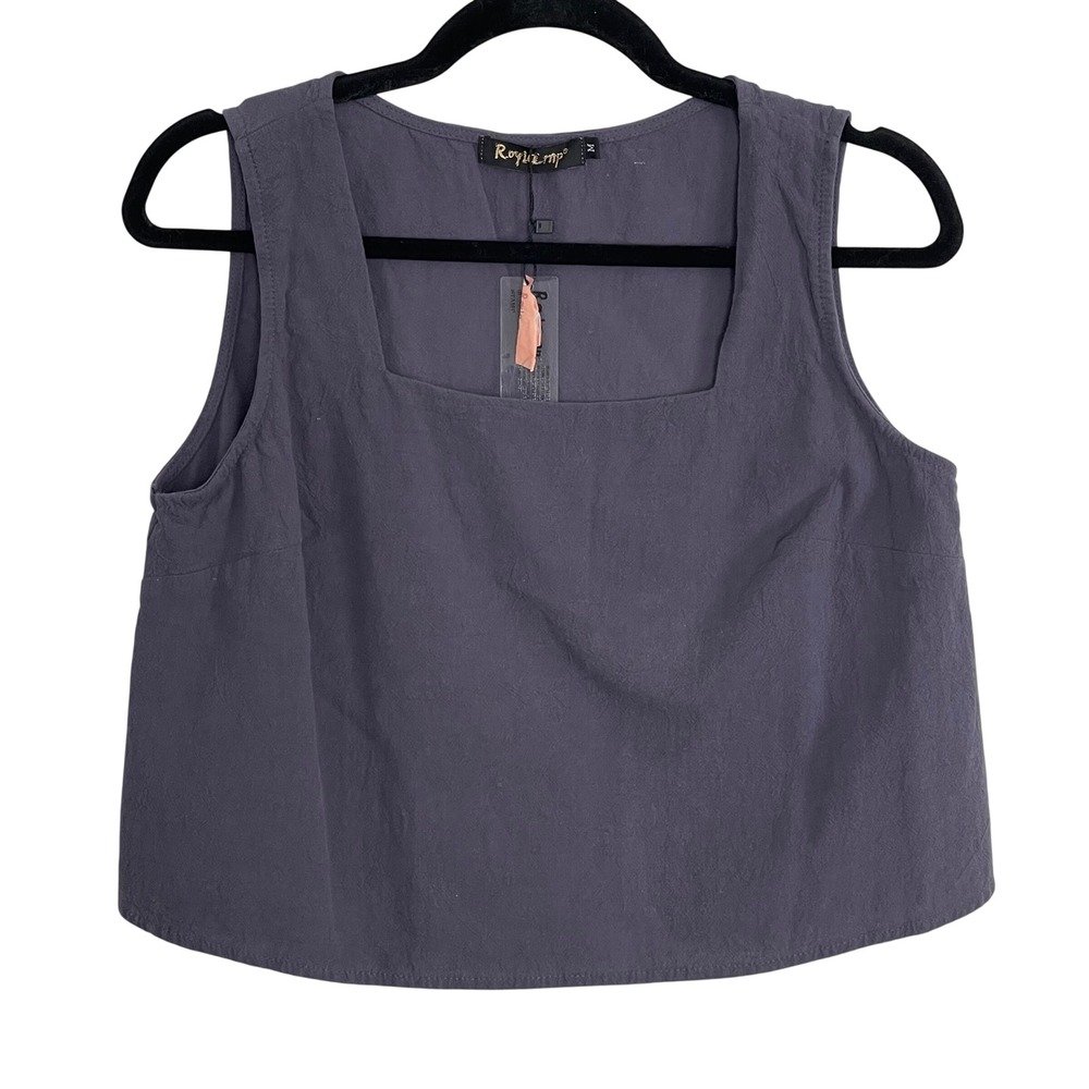 NWT Roylamp Square Neck Sleeveless Cropped Top Women M Gray Casual‎ Minimalist